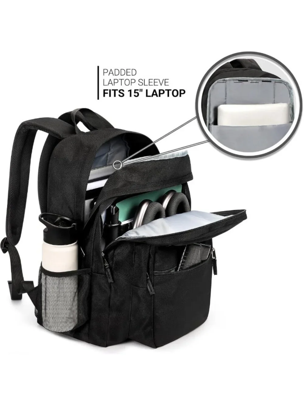 Stylish 26L Black Water-Resistant Backpack for College, Travel & Daily Use